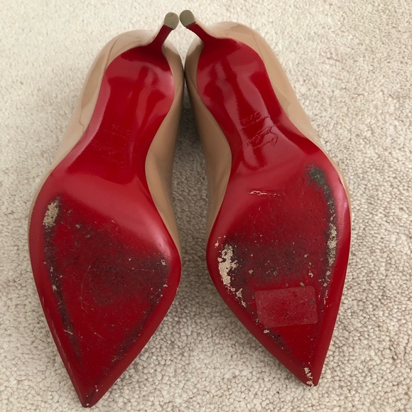 Christian Louboutin Pigalle Follies 100 Nude Patent Heels - Picture 3 of 13